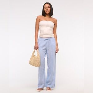 Abercrombie & Fitch Light Blue Stripe Wide Leg Linen Pants